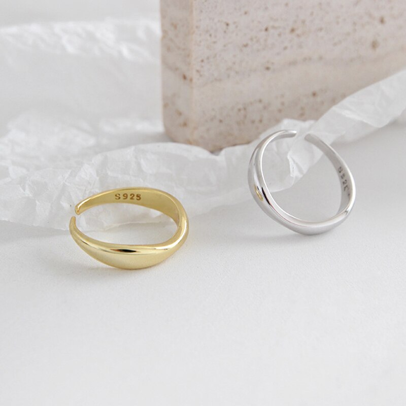 Peri'sbox verstelbare 925 sterling zilveren ringen in golfvorm, minimalistische stapelringen voor vrouwen, onregelmatige gouden ring, eenvoudige sieraden