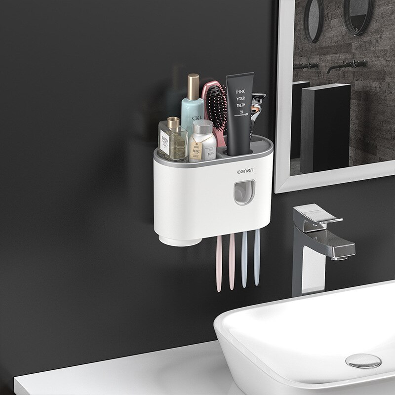 Magnetic Adsorption Toothbrush Holder Automatic Toothpaste Squeezer Home Storage Shelves Wall-mounted Bathroom Accessories Set: 1 Cup Gray