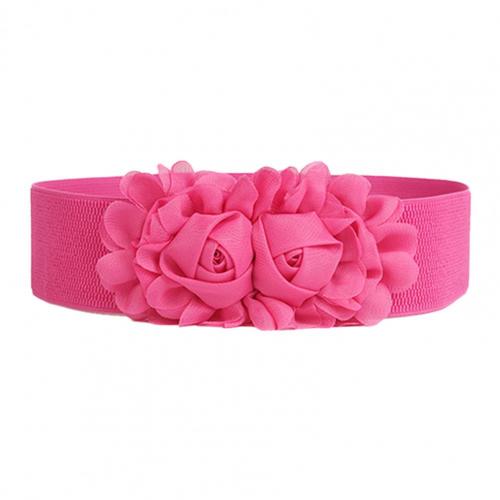 Waist Belt Ladies Wide Belt Women Girl Wide Stretch Elastic Waist Belt Solid Color Flower Waistband All-Match: Rose Red
