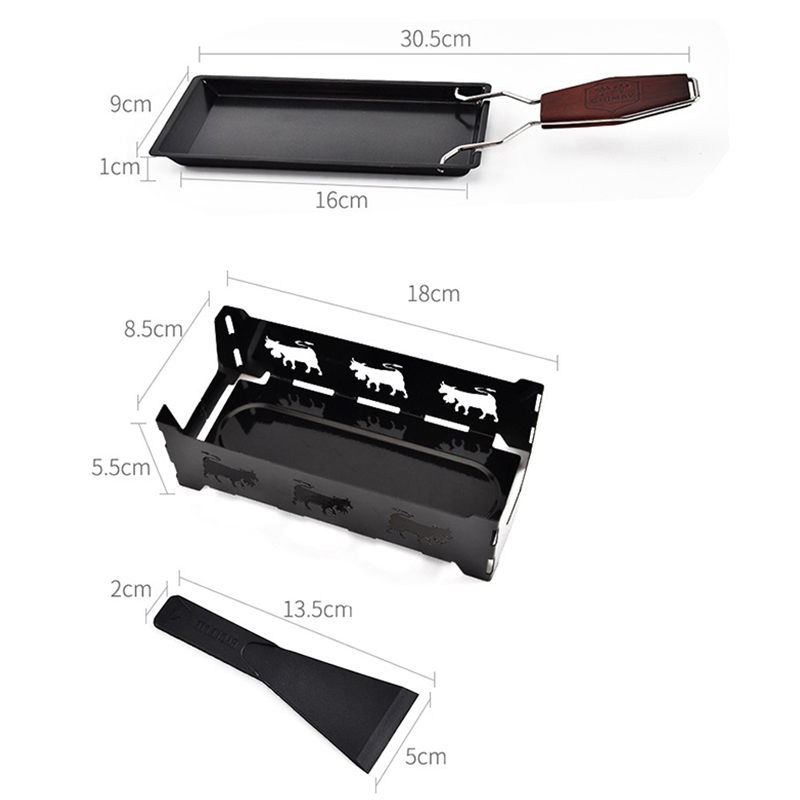 Non-Stick Cheese Oven Set Mini BBQ Cheese Board With Wood Handle Iron Swiss Cheese Melter Pan Kitchen Baking Tools