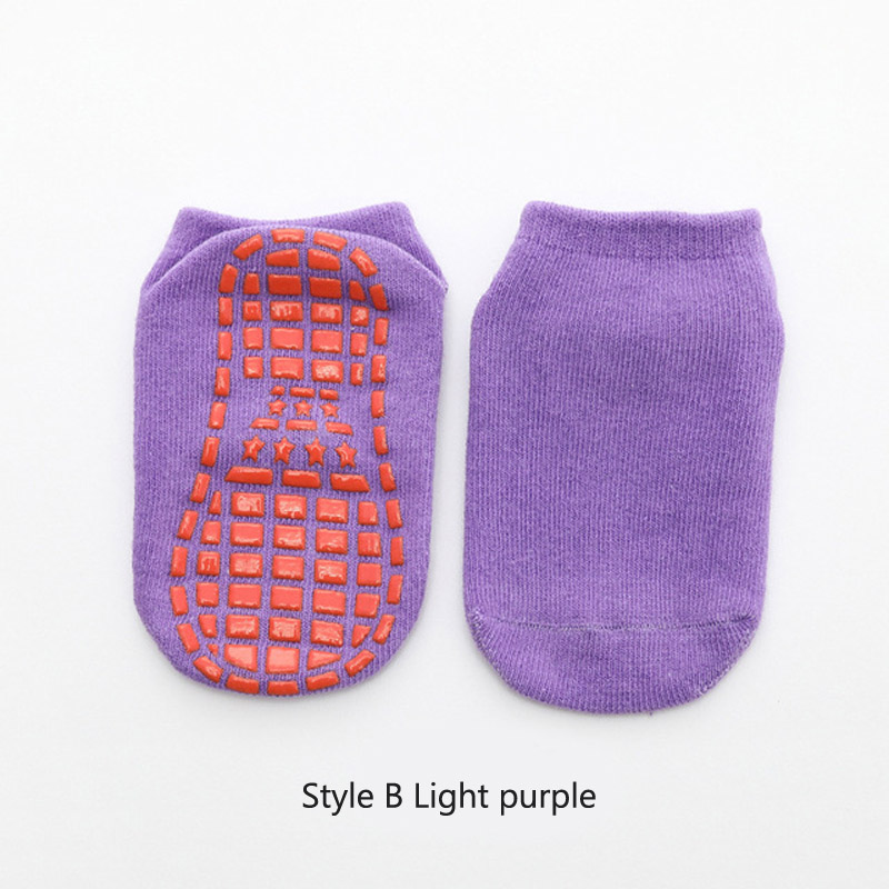 Kids Anti-Slip Sock Boy Girl Trampoline Sock Blue Black Cotton Short Socks Breathable Elasticity Sport Child Outside Foot Wear: Style B Light purple / 5-10T