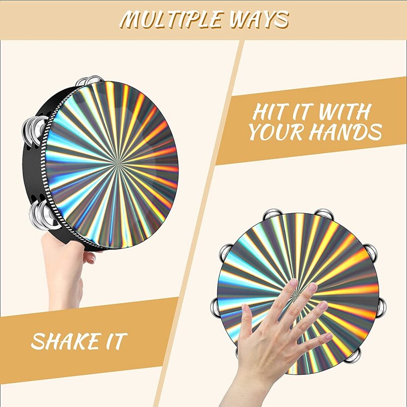 6/8/10 Inch Radiant Double Row Tambourines Musical Instrument Hand Drum Percussion Musical Instrument For Church Party