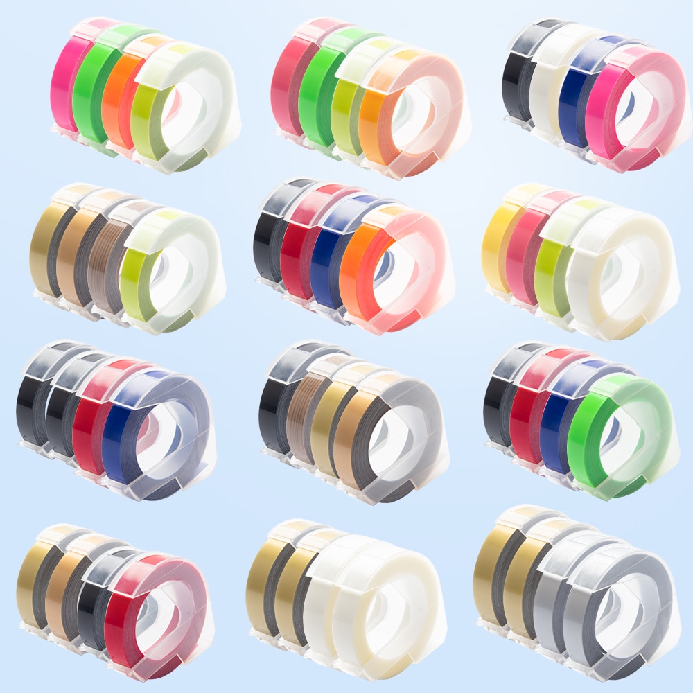 4pk 3d präglingstejper för dymo 3d präglingstejp 9mm st plastetiketter skrivarband för dymo motex  e101 manuell etikettmaskin