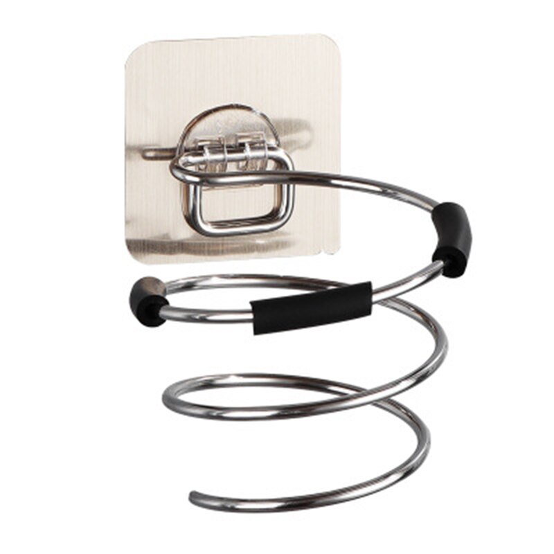 Soporte para secador de pelo en espiral autoadhesivo, sin clavos, estante para secador de pelo resistente para baño, organizador de soplador, estantes para secador de pelo montados en la pared: Silver with Black