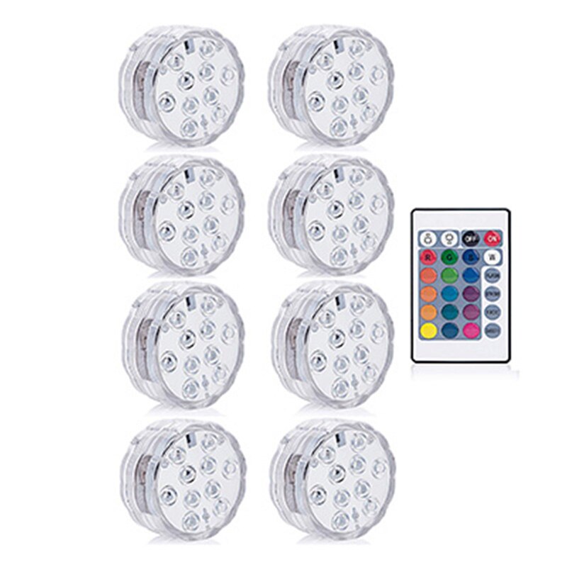 Lámpara sumergible de luz subacuática con Control remoto, decoración con batería, multifunción, a todo Color, sumergible, resistente al agua: 8 lamp 1controller