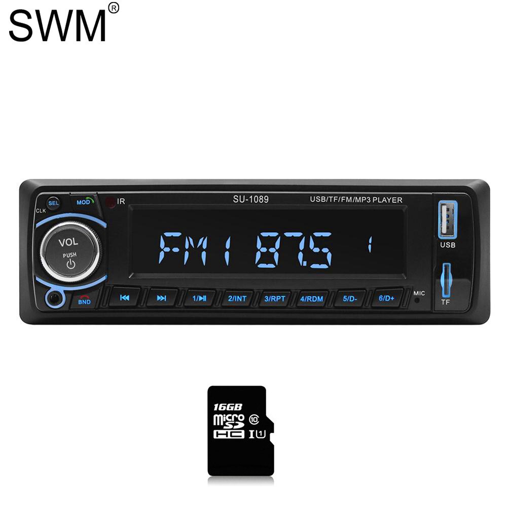 SWM Tape Recorder Car Audio Cassette Player Handsfree Bluetooth MP3 Player AUX USB FM SD Car Radio LCD Display Stereo Audio 1089: Radio with 16GB Card