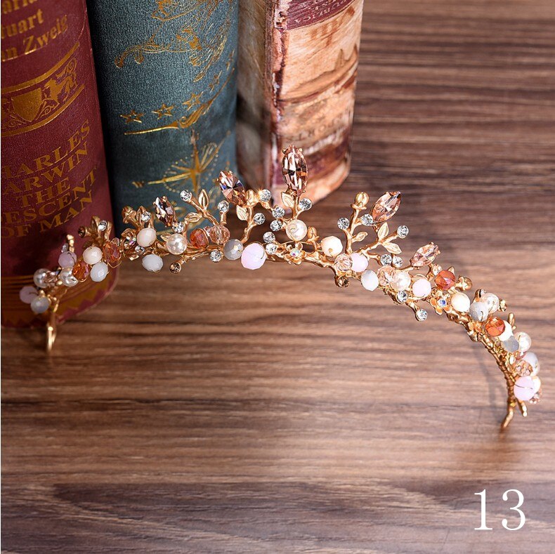 Arancione di Cristallo Da Sposa Strass Oro Corona Sposa Diademi e Corona Copricapo Accessori Per Capelli Per Le Donne Da Sposa Da Sposa: 13