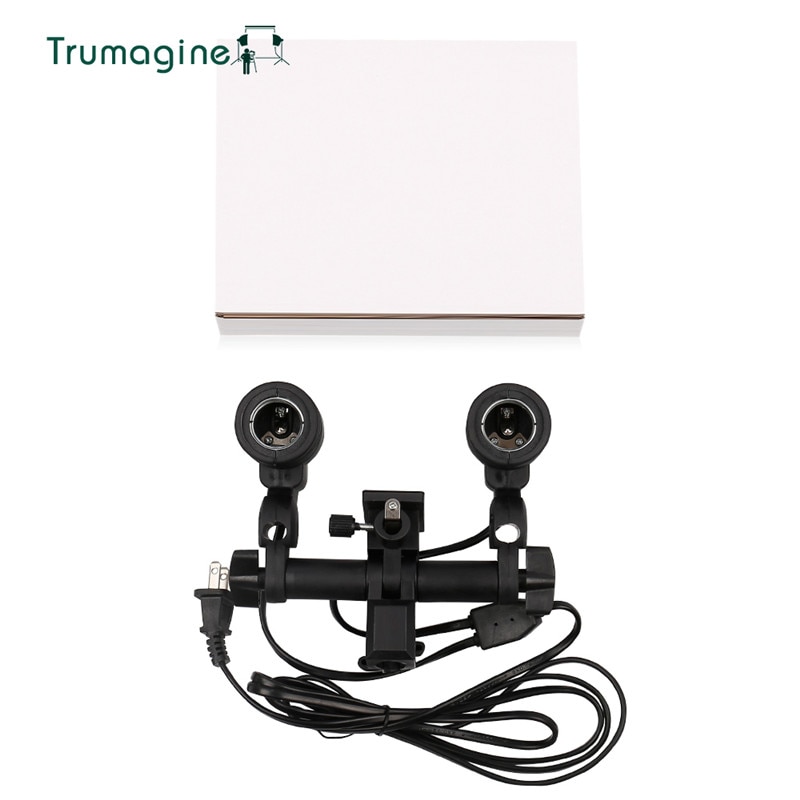 TRUMAGINE Double Head Photography Studio Light Fitting Photo Lighting E27 Socket Bulb Holder Flash Umbrella Bracket EU US Plug