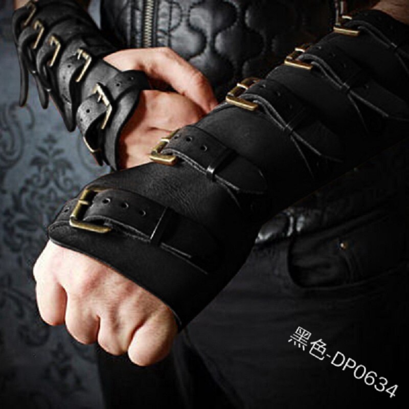 Steampunk-Bracelet en cuir avec boucle, ajustable, Viking médiévale, gants pour Cosplay, déguisement
