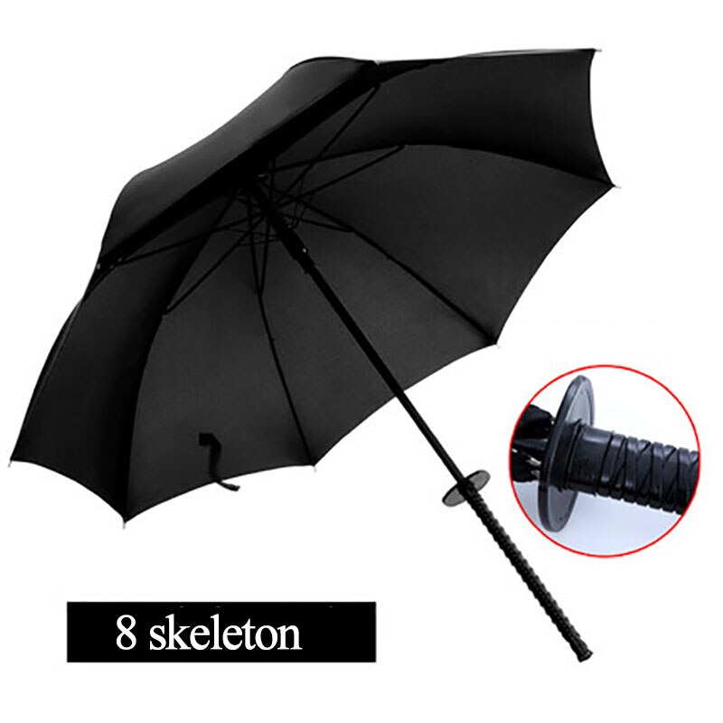 Parapluie Katana Sunny & Rainny parapluies à longue poignée noir japonais samouraï épée semi-automatique 8 côtes parapluie WZP228: 8 Skeleton Black