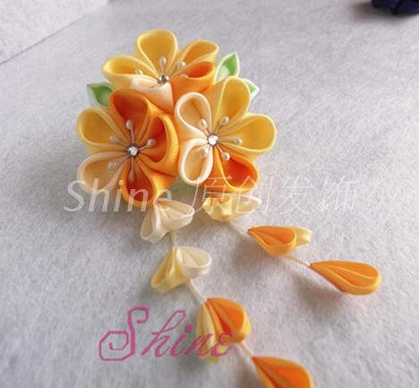Japanischen Sakura Tsumami zaiku kanzashi Haarnadel Zubehör Rosa verrotten Gelb für Kimono Yukata Geisha Haar Clip Handgemachte Kopfschmuck: Gelb