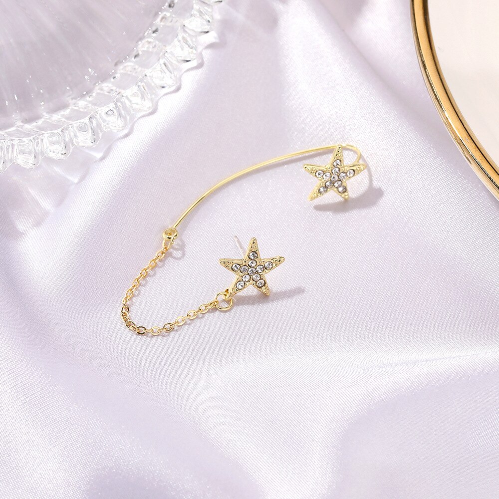 Puck Rock – boucles d'oreilles étoile en cristal pour femmes, manchette à un côté, Vintage, doré, de noël, de saint-valentin
