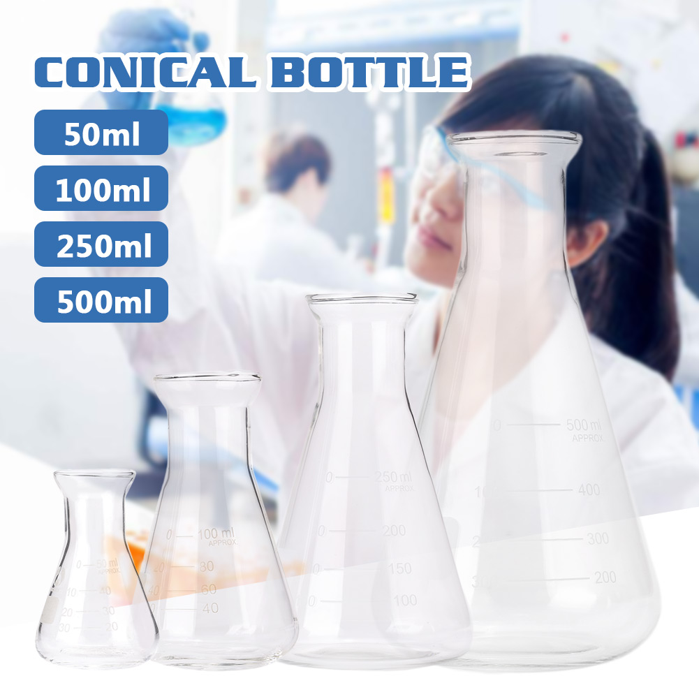 1PC 50ml to 2000ml Erlenmeyer Borosilicate Glass Flask Wide Neck Conical Triangular Flask for Lab Chemical Equipment
