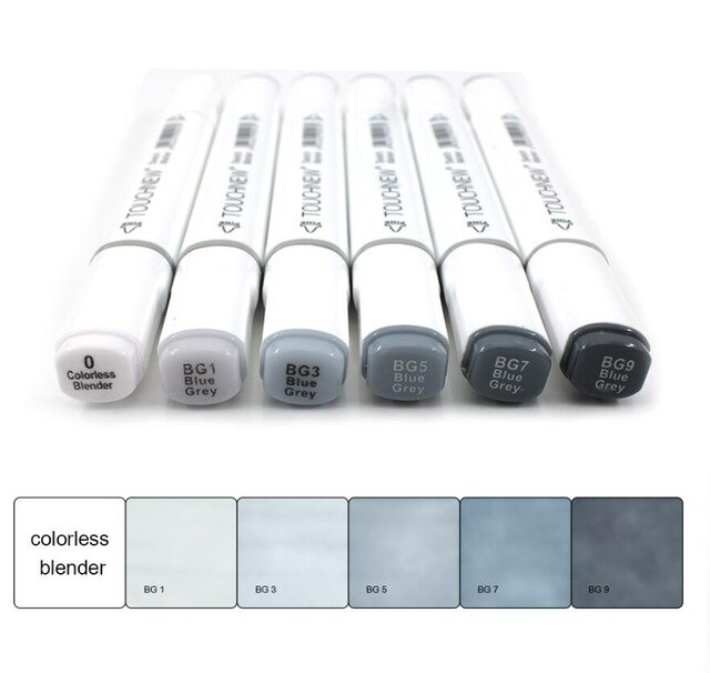 Touchnew Marker Pen 6/12/30 Colors Grey Colors Art Markers Double-Tip Sketch Markers Alcohol Based Ink Tones Art Supplies: 6 Blue Grey Style