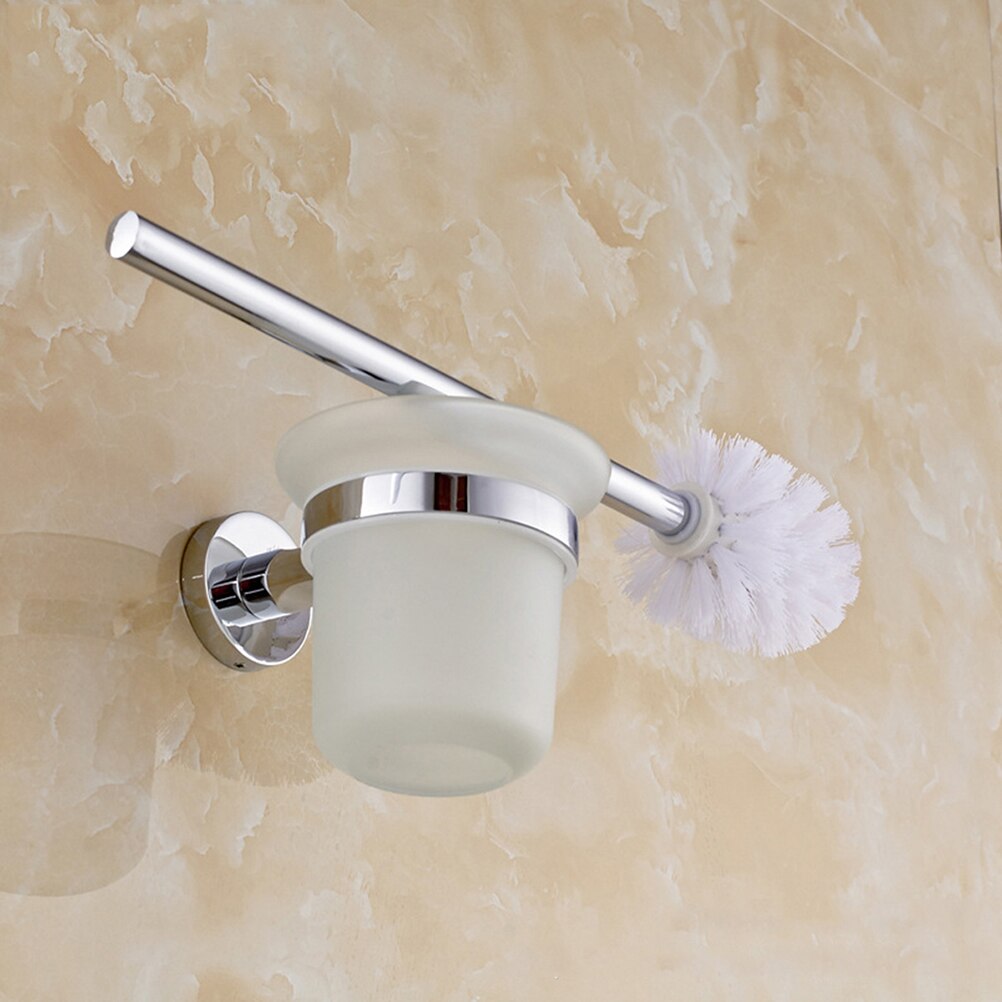 1 Set Toilet Brush and Holder Wall Mounted Glass Holder Stainless Steel Handle for Closestool Restroom Bathroom