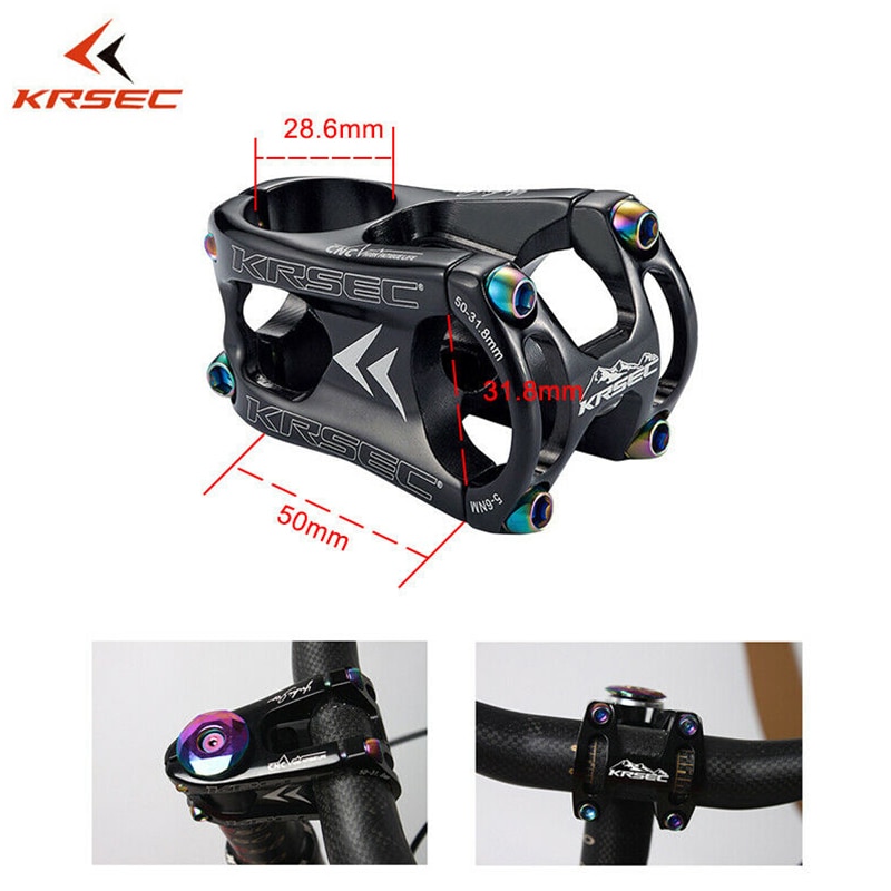 KRSEC MTB Stem Aluminium Alloy Mountain Bike Stem Potence Velo Titanium Bolts Short HandleBar Stem for 28.6mm Bicycle Fork Parts