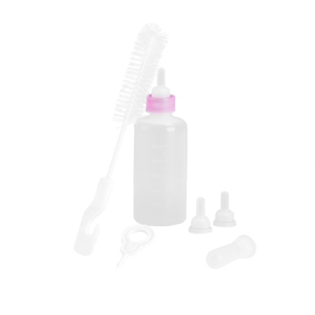 Juego de biberones de silicona para perros y gatos, alimentador de leche y agua con cepillo de limpieza, chupetes: Red