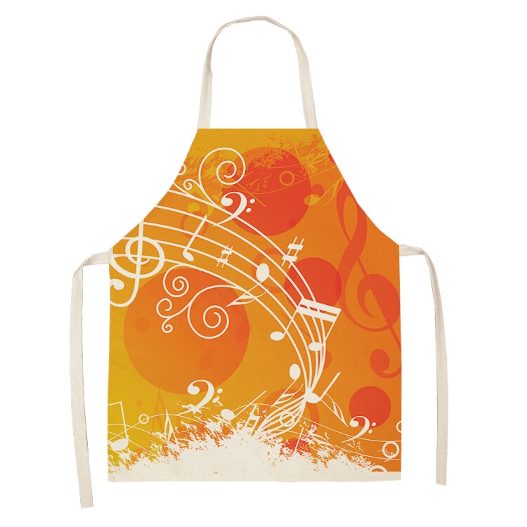 Music Note Kitchen Sleeveless Chef Aprons For Women Cotton Linen Bibs Household Cleaning Pinafore Home Cooking Apron 53*65cm: 2WQ-WQL0195-18