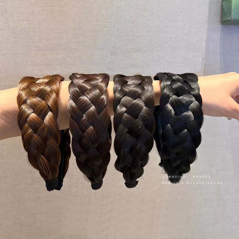 Peluca de para niñas, diademas trenzadas, aro de pelo ensanchado, tocado superior de calavera alta, bandas para el cabello trenzadas, tocado antideslizante para mujeres