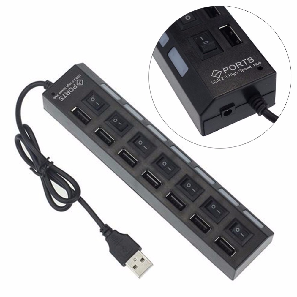 USB HUB 2.0 7 Ports Portable Micro USB 2.0 HUB Splitter With Power Adapter For PC High Speed 4.8Gbps USB Splitter HUB #280853