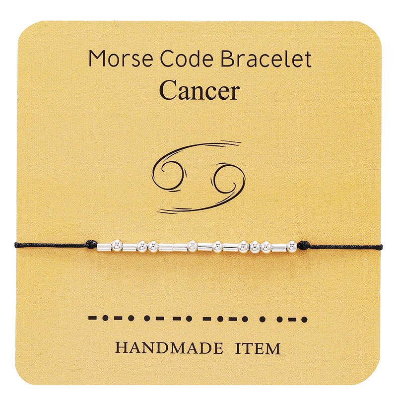 Kupfer Zodiac Konstellationen Morse Code Geflochtene Armbänder Silber Farbe Schwarz Krebs Einstellbar Für Frauen und Mann 1 Stück: 3