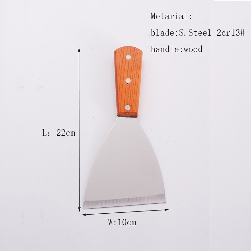 Kitchen Spatula Wooden Handle Grill Turner Stainless Steel Metal Scrape For Teppanyaki Hibachi Griddle Cooking Utensil