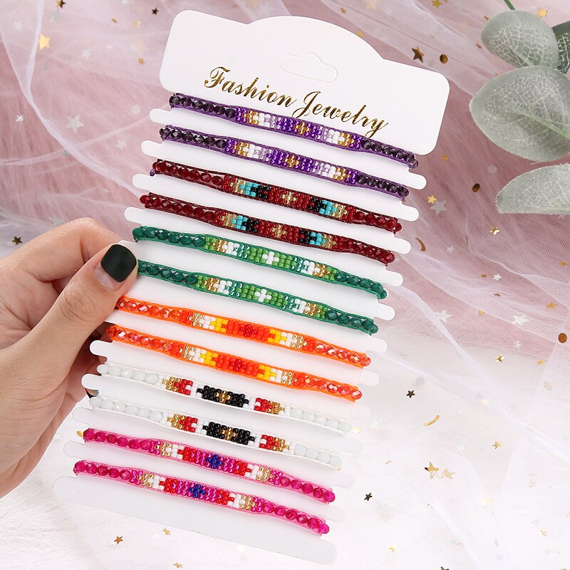 12 pièces/lot Boho graine perle breloques tressé Bracelet pour femmes enfant réglable corde chaîne Yoga cheville bijoux: F