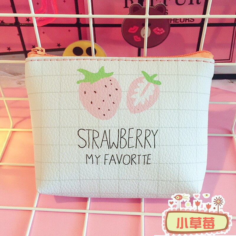 Popular Strawberry Pattern Zip Bag Child Girls Boys Portable Handbag Women Mini Wallet PU Leather Coin Purse Flamingo: A