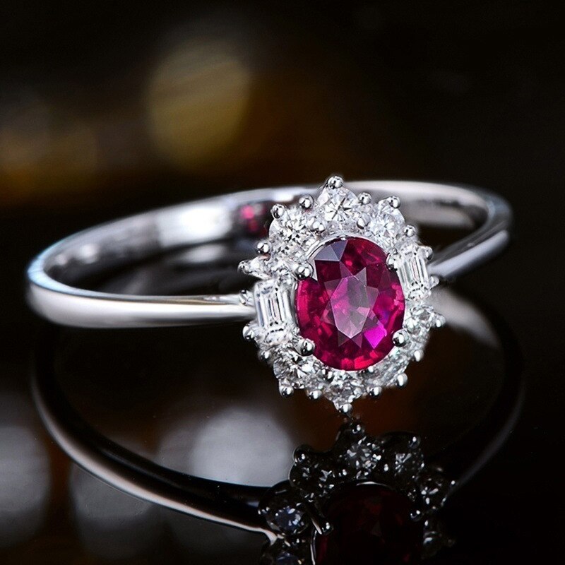 Anillos de piedra de circón rosa roja para mujer, Color plateado Vintage, anillo de compromiso de amor, joyería nupcial de lujo para boda