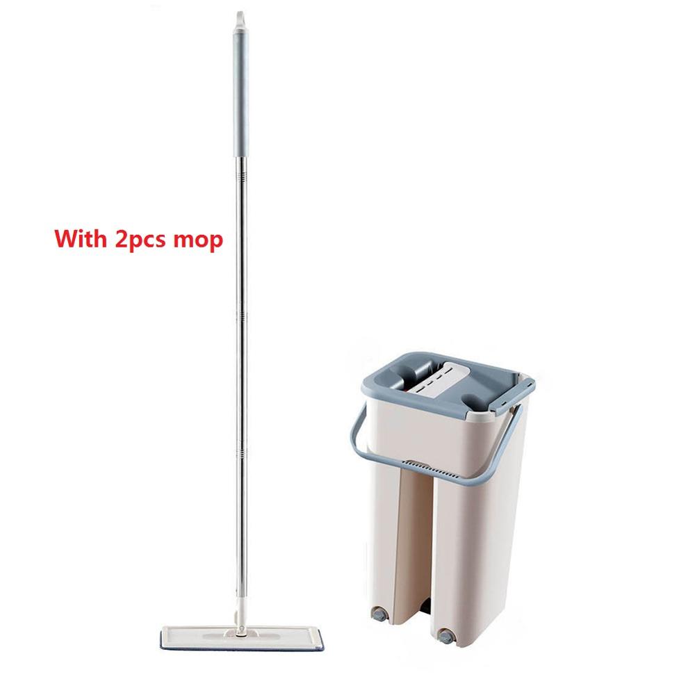 Automatische Squeeze Vloer Mop Met Emmer Microfiber Mop Doek Vloeren Wringen Vlakke Spin Mop Thuis Keuken Floor Cleaner Gereedschap: with 2pcs mop