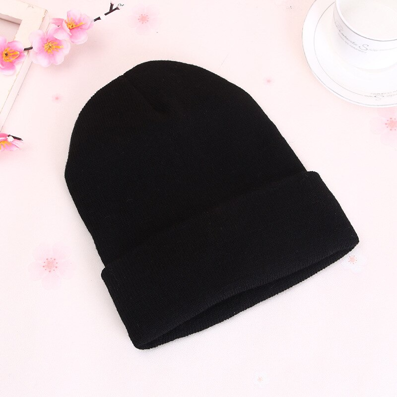 Gorro de punto para mujer, gorro de punto de Color sólido Hip Hop para niños o niñas, sombrero de primavera rojo, gorros de abrigo de Hip Hop para adultos, Color negro y rojo: Black