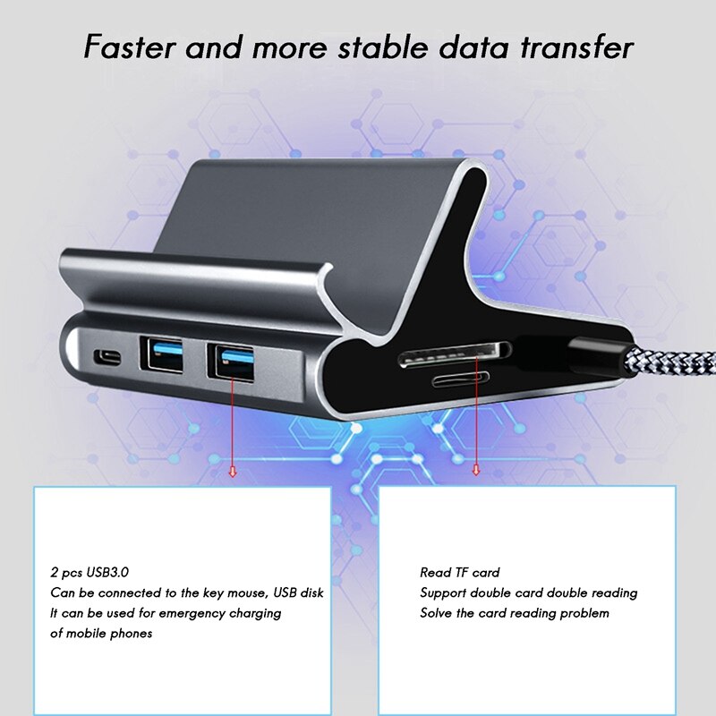 USB C Hub Type C Docking Station Phone Stand 4K HDMI-Compatible USB 3.0 RJ45 for Huawei Samsung