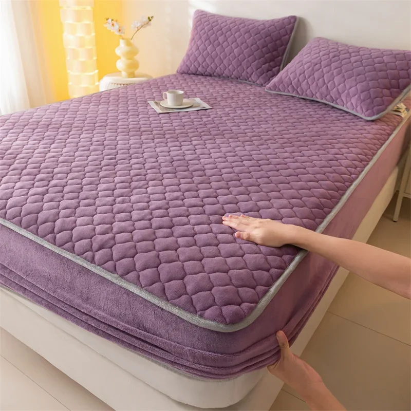 Super dikke fleece warme matrashoes All-inclusive pluizig gewatteerd hoeslaken Effen kleur matrasbeschermer voor de winter: Bed 180 / Light Grey