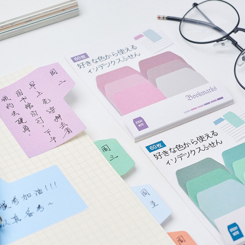 60sheets/lot Colorful Gradient Japanese Sticky Note Memo Pad Office Planner Sticker Paper School Office Supplies