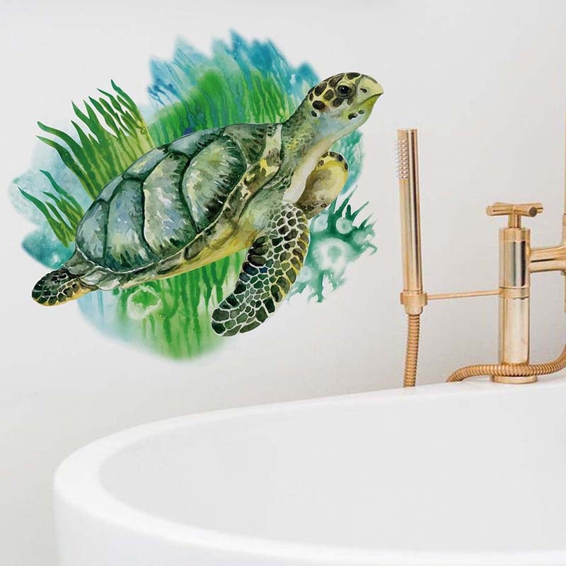 Adesivo de parede de tartaruga marinha, papel de parede decorativo para banheiro, sala de estar, animais criativos, autoadesivos