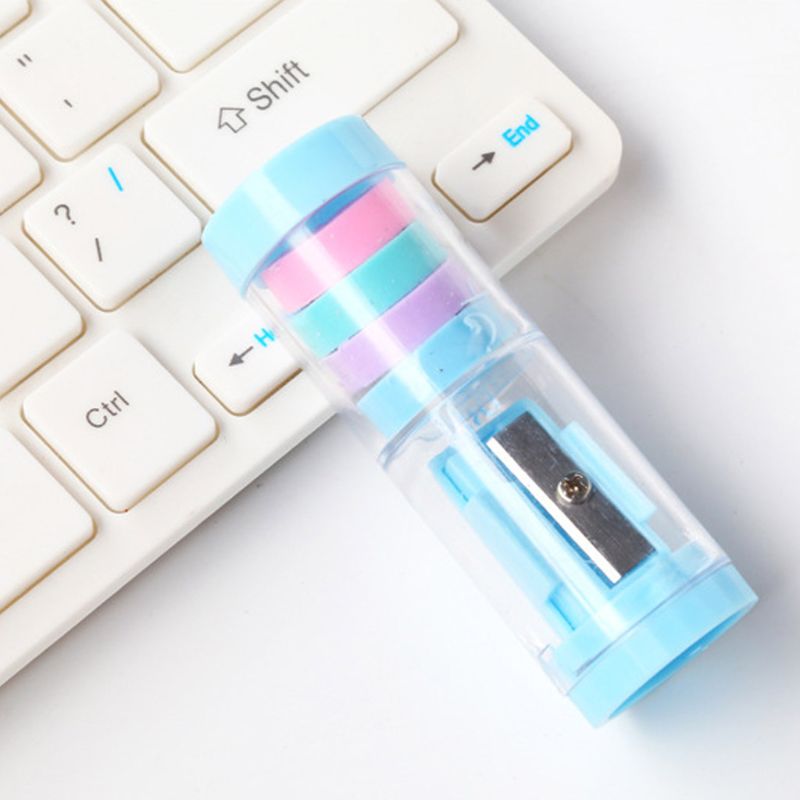 Sacapuntas de Color caramelo con gomas de borrar, sacapuntas Kawaii para niñas, , útiles escolares