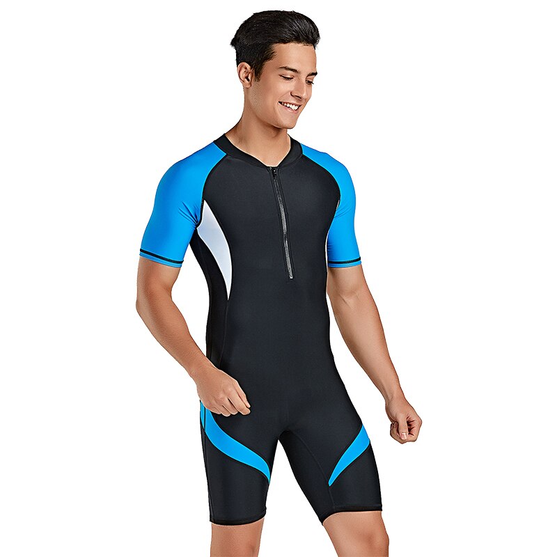 SBART One Piece Men's Swimwear Short-sleeve Snorkeling Suit Quick-dry Close-fit Slim Elastic Swimsuit for Swimming