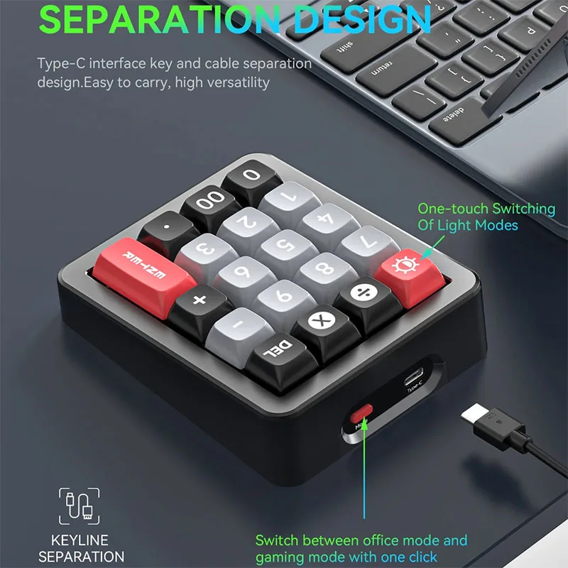 19-key Mini Numpad Portable Aluminum Alloy Wired Mechanical Keyboard Full Key -swappable RGBKeycap Extended Gaming Keyboard