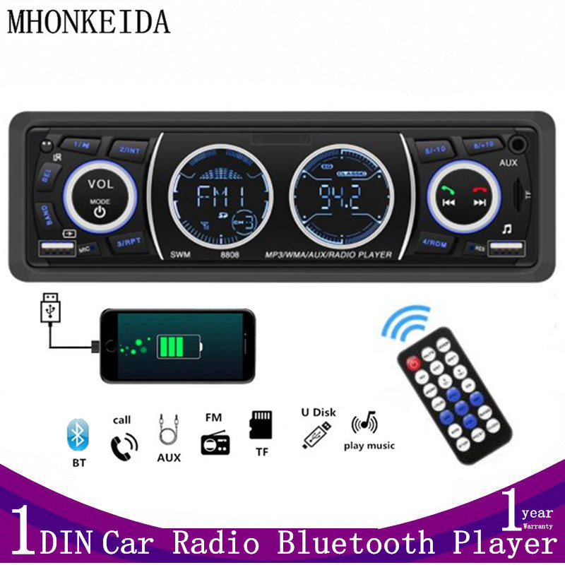 Auto Radio Audio 1din Bluetooth Stereo MP3 Speler Fm Ontvanger 60Wx4 Ondersteuning Telefoon Opladen Aux/Usb/Tf Card in Dash Kit