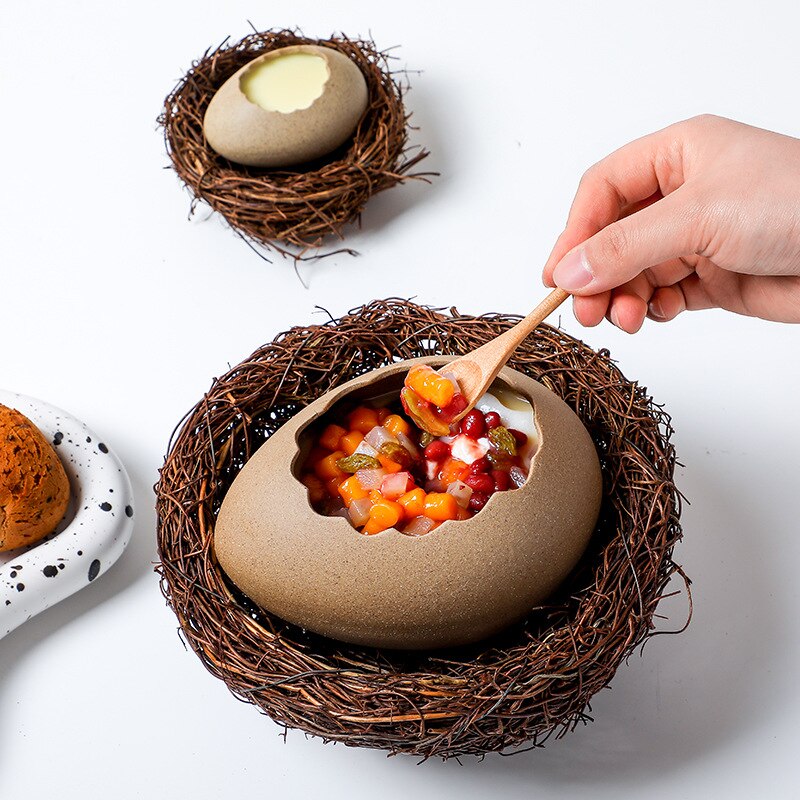 Wabi-sabi – vaisselle en céramique, coquille d&#39;œuf d&#39;oiseau, bol à soupe Dessert, assiette à crème glacée, Pot de plantes en céramique, de nouveauté, décoration de la maison