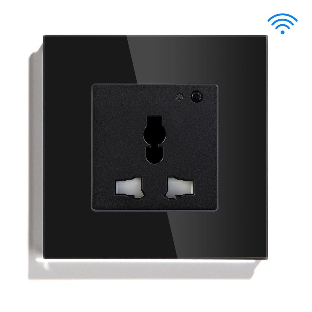 BSEED Wifi Multifunction Socket Wall Socket Smart Outlet Black White Gloden Crystal Panel 13A Power Socket For Smart House: Black Wall Socket