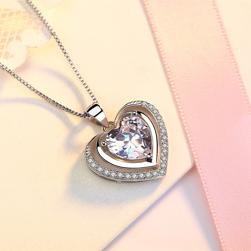 Fashionable Handmade Rhinestone Pendant Cubic Zirconia Sterling Silver 925 Jewlery Heart Crystal Necklace For Wedding Party
