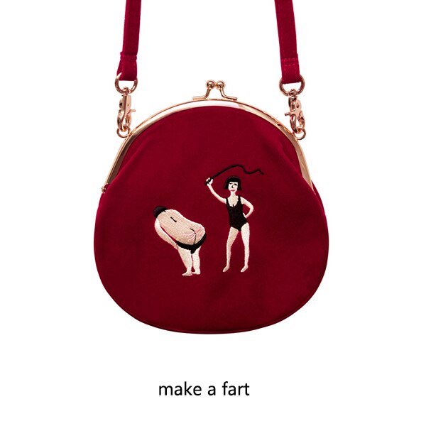 YIZI SToRe Vintage Velvet Embroidery Women Messenger Bags In Semi-circle Round Shape Original (FUN KIK): red satchel