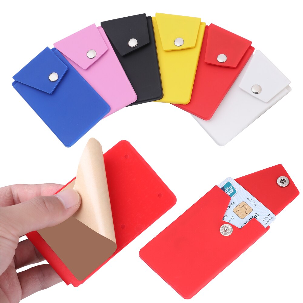 1PC Unisex Adhesive Silicone Phone Card Holder Wallet with Snap Pocket Phone Back Stick-on Credit Card Holder for Smart Phone