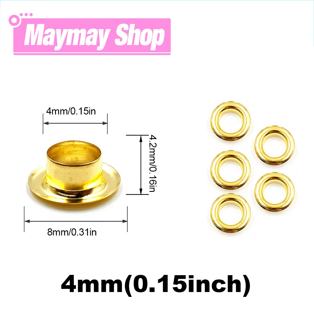 Juego de Ojales metálicos con arandelas para ropa, herramientas de artesanía de cuero, accesorios, zapatos, cinturón, tapa, bolsa, 4mm, 100 Uds.: Gold