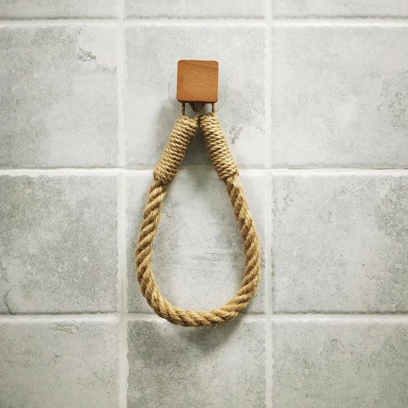 Toallero adhesivo sin clavos, gancho de madera para baño, toallero de papel, juego de accesorios para baño, soporte de papel, gancho de madera: YELLOW