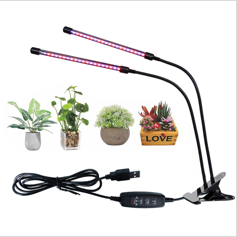 Luz LED de cultivo de plantas con 1/2/3/4 cabezales, luz de planta con Clip, conmutación de 3 colores de luz, atenuación temporizable USB, lámpara de cultivo de espectro completo: changeable