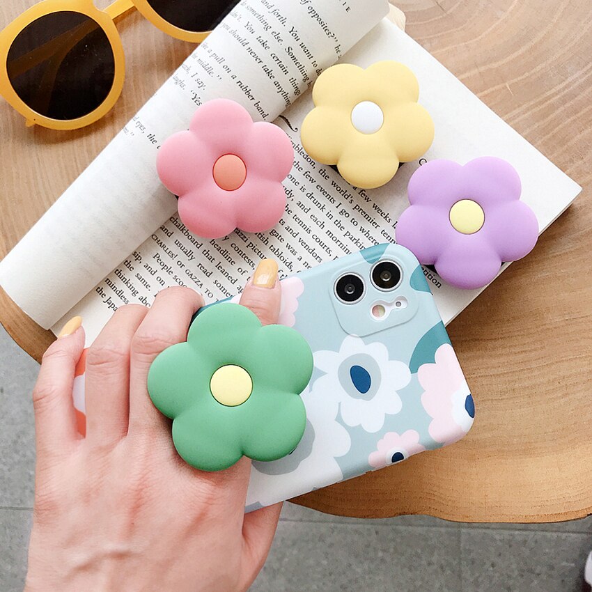 1PCS Cute Cat Paw Colorful Flower Phone Ring Holder Finger Ring Buckle Anti-Fall Foldable Bracket Universal Phone Stand