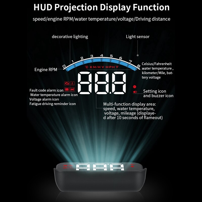 M6S 3.5 HUD Head-Up Display Car-Styling Hud Display Overspeed Warning Windshield Projector Alarm System Universal Auto
