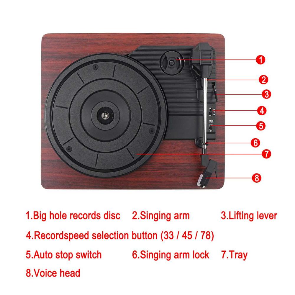 MDY-1305-1 Wood Color Record Retro Player Portable Audio Gramophone Turntable Disc Vinyl Audio RCA R/L 3.5mm Output
